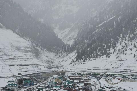 Snow-covered village in the Himalayas
