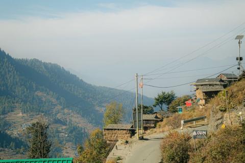 A hill road and village in Himachal Pradesh